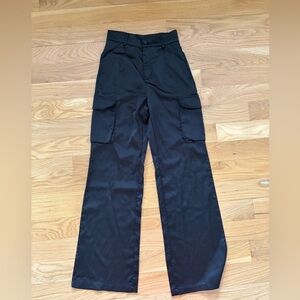 Princess Polly Satin Black Cargo Pants
